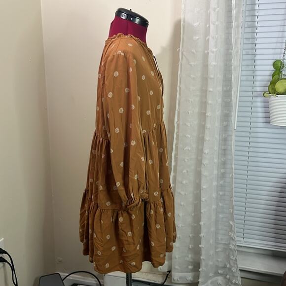 Madewell warm hickory bloom dot tie neck‎ tiered mini dress size medium - Picture 4 of 8